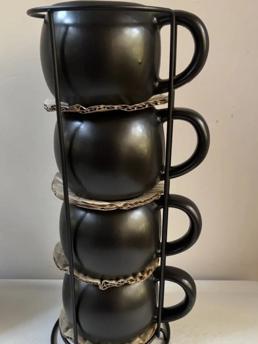 Black Skull Stackable Mugs with Rack - Set of 4